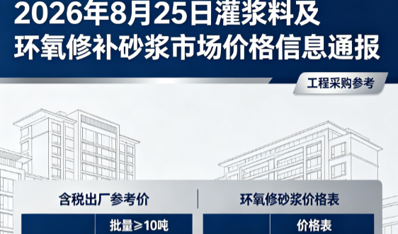 柳北2026年8月25日灌浆料及环氧修补砂浆市场价格信息通报